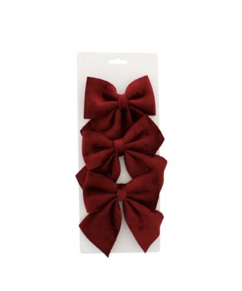 re burgunderrøde julesløyfer i velour, ca. 15 cm